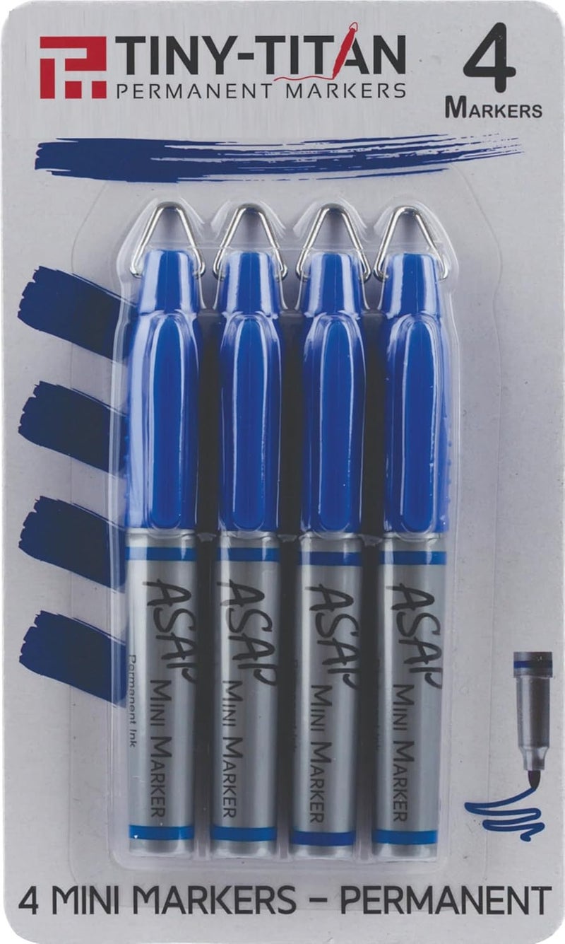 Tiny-Titan Mini Markers, Keychain Clip, Golf Ball Marker, Clip On Nurse's Badge - BLUE Ink - Fine Point - 4 Pens - Image 1